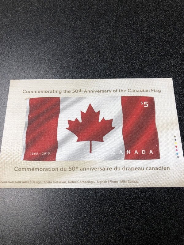 2015 Canada $5 Souvenir Sheet Commemorative 50th Anniversary Of Canadian Flag