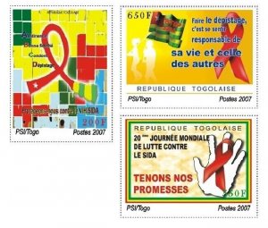 Togo 2007 - Aids - Medical - Set Of 3 Stamps - Scott #2064-6 - MNH