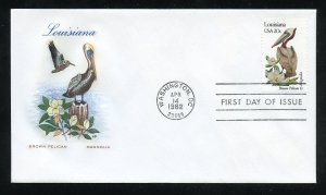 US 1970 Louisiana Eastern Brown Pelican Magnolia UA Farnam cachet FDC