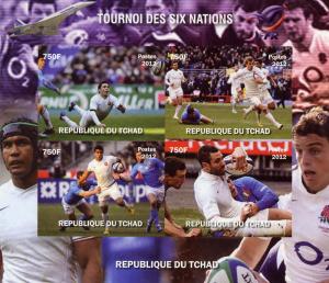 Chad 2012 CONCORDE RUGBY VI NATIONS FRANCE TEAM Sheet Imperforated Mint (NH)