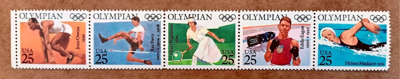 United States #2500a 25c Olympians MNH strip of 5 (1990)