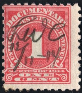 R207 1¢ Documentary Stamp (1914) Used