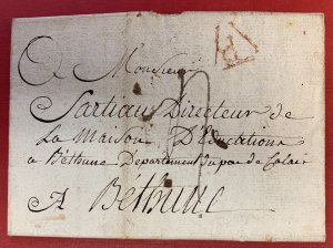 France, 1804 Stampless Cover/Folded Letter, sent from Paris to Bethune