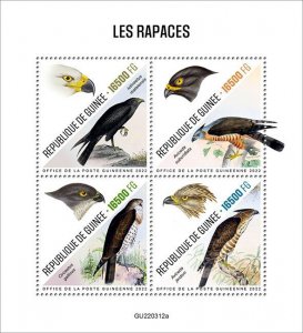 GUINEA - 2022 - Birds of Prey - Perf 4v Sheet - Mint Never Hinged
