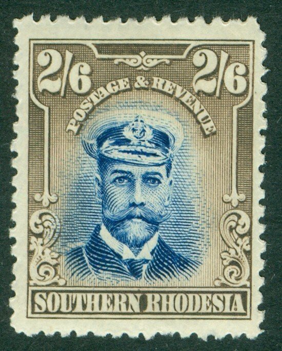 SG 13 Southern Rhodesia 1924-29. 2/6 blue & sepia. Very lightly mounted mint...