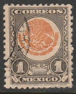 MEXICO 800, $1P 1934 Definitive. Natl. coat of arms Used. F-VF. (789)