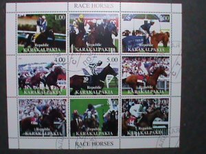 KARAKALPAKIA STAMP-1999- HORSES RACE CTO FULL SHEET, VERY FINE