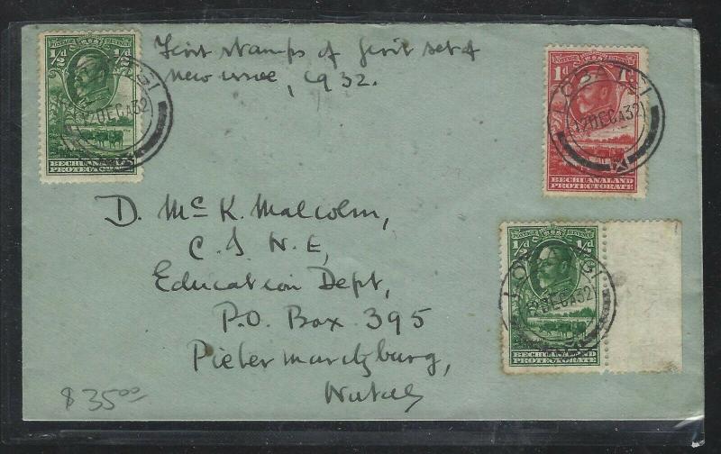 BECHUANALAND (P1703B) 1932 COVER KGV 1/2DX2+1D COW MOCHUDI TO NATAL