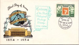 Philippines FDC 1954 - Centenary Phil Postage Stamp - 30c Stamp - F43506