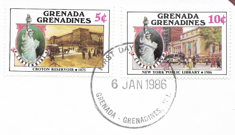 Statue of Liberty Grenada Grenadines #727-728. 1986  FDC with write up.