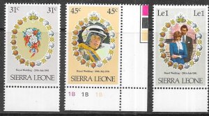 Sierra Leone #509,511,& 514  Roysl Wedding (MNH)  CV2.15