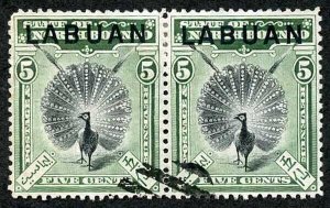 Labuan SG92 5c Green Perf 15 CTO PAIR (left stamp creased)