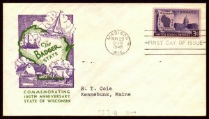 Scott 957 3 Cents Wisconsin Fidelity FDC Typed Address Planty 957-8