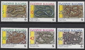 Bulgaria #3491-96 MHN set, various snakes, issued 1989