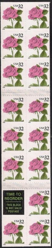 #2492B 32 cent Pink Rose mint Pane OG NH VF
