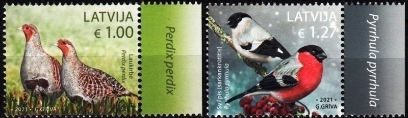 LATVIA 2021-12 FAUNA: Birds. Latin Names margins, MNH