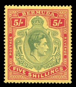 Bermuda #125a (SG 118) Cat£150, 1938-53 George VI, 5sh green and red, never ...