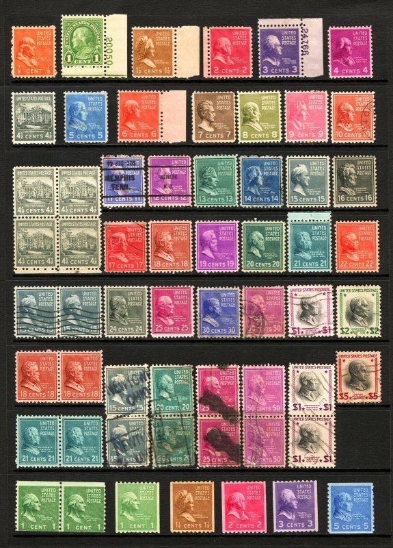 #803-#851 1/2c-$5 1938-39 Presidential Issue Set Mostly Mint Lot 47 items