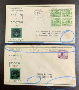 728 - 729 Two Unknown Cachets  1933 Century of Progress  FDC  P-57