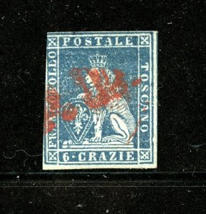 Italy-Tuscany #7 (I585) Lion of Tuscany 6 cf slate blue, Used, F-VF, CV$275.00