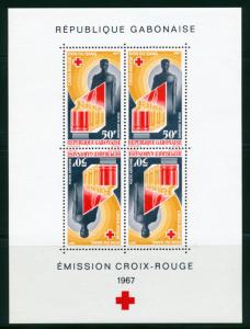 GABON 1967 RED CROSS SOUVENIR BOOKLET WITH 2 SHEETS OF 4 SCOTT C54a + C55a