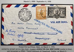 1950 Port Au Prince Haiti Airmail Cover To Offaly Ireland Vía England