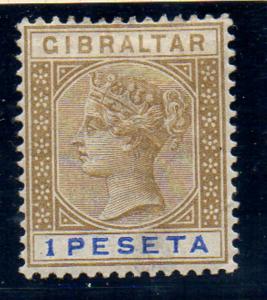 Gibraltar Sc 36A 1895 1 Peseta bistre Victoria stamp mint