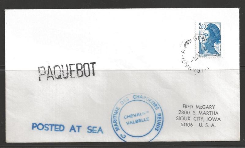 1982 Paquebot Cover, France stamp used in Genova Italy