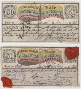 COLOMBIA 1878-85 INSURED LETTER Sc G6a FOUR CUBIERTAS CALI, NOTAGAIMA+ SCV$300+ 