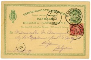 Denmark Copenhagen to Liège Belgium Postal Union Stationery Card 1888 Europe