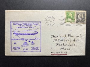 1932 USA Zeppelin Airmail Cover USS Akron Lakehurst NJ to Roslindale MA Training