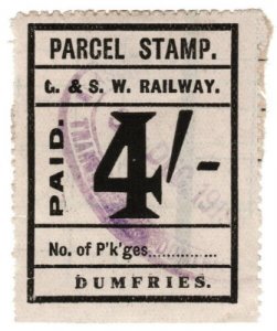 (I.B) Glasgow & South Western Railway : Parcel Stamp 4/- (Dumfries) 