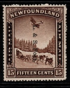 NEWFOUNDLAND SG229var 1933 15c CHOCOLATE WITH NO WATERMARK MTD MINT