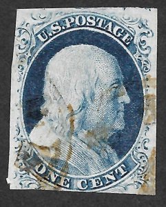 Doyle's_Stamps: VF-XF Used 1852 1c Imperf Franklin, Scott #9