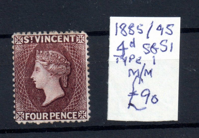 St Vincent 1885 4d purple brown mint MH #51 WS15489