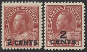 Canada #139-140 2c on 3c Admiral Provisionals F-VF Mint OG NH