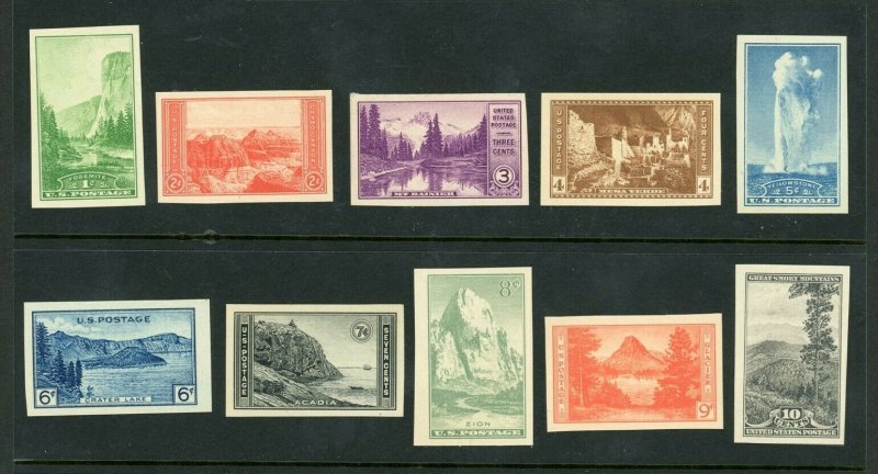  US Stamp #756-765 IMPERF Set of National Parks - 1c-10c - MNGNH - CV $15.50