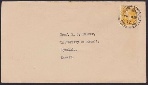 GILBERT & ELLICE IS 1922 cover to Hawaii, NZ GV 2d FANNING ISLAND cds......6185 