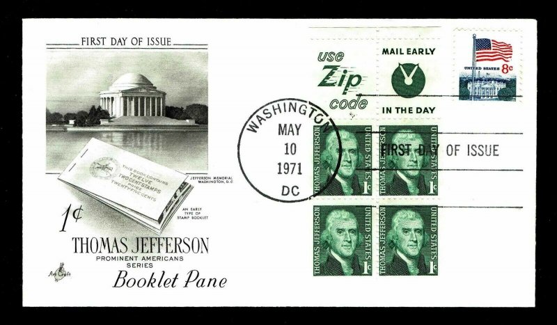  US #1278b  Thomas Jefferson Booklet Pane First Day Cover - CV$11.50 (ESP#039)