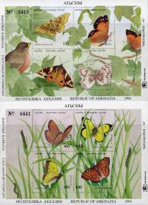 Abkhazia 1994 Butterflies set of 8 (2 sheetlets of 4) wit...