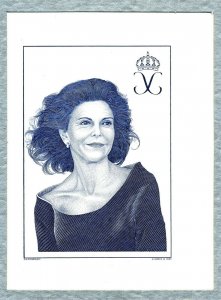 Sweden 2003 official recess print Queen Silvia in folder. Engraver M Mörck.