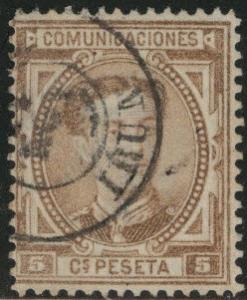 Spain 222 Used* 1876 King Alfonxo III 5c 1876 City cancel
