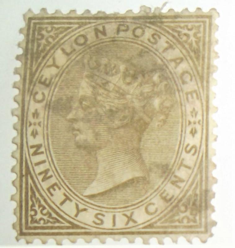 Ceylon 1872-80 Scott #73 96c W/Very Light Cancel Free US Shipping