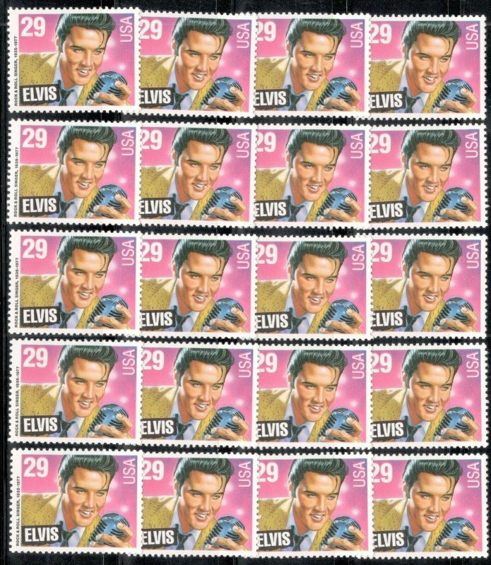 US Postage Stamps 2721 Elvis Presley Wholesale Lot Of 20 Singles Below Face