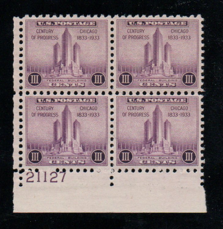 US #729 VF OG NH, Plate Block of 4, robust color!