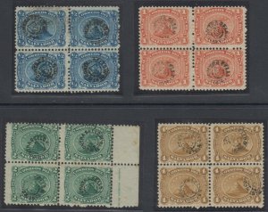 EL SALVADOR 1874 Sc 5-8 FULL SET IN BLOCKS OF FOUR MNH F,VF & SCARCE SCV$480.00+ 