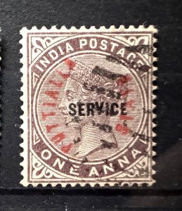 1884 Official SERVICE PUTTIALLA (PATIALA) STATE opt INDIA QV 1A SG#O2 Used I6604