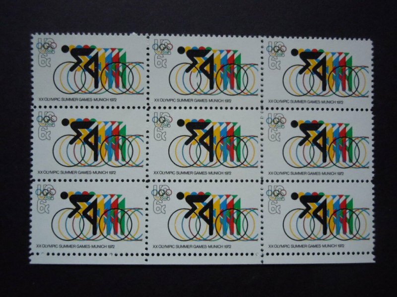 #1460 6c 1972 Olympic Games Red Ring Error Block of 9  MNH OG VF