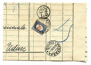 Postage due l. 5 n. 30 isolated on a large part of postal envelope