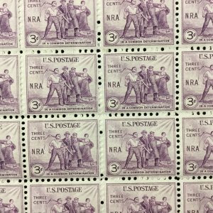 732   National Recovery Act   MNH 3c Sheet of 100    Issued in 1933